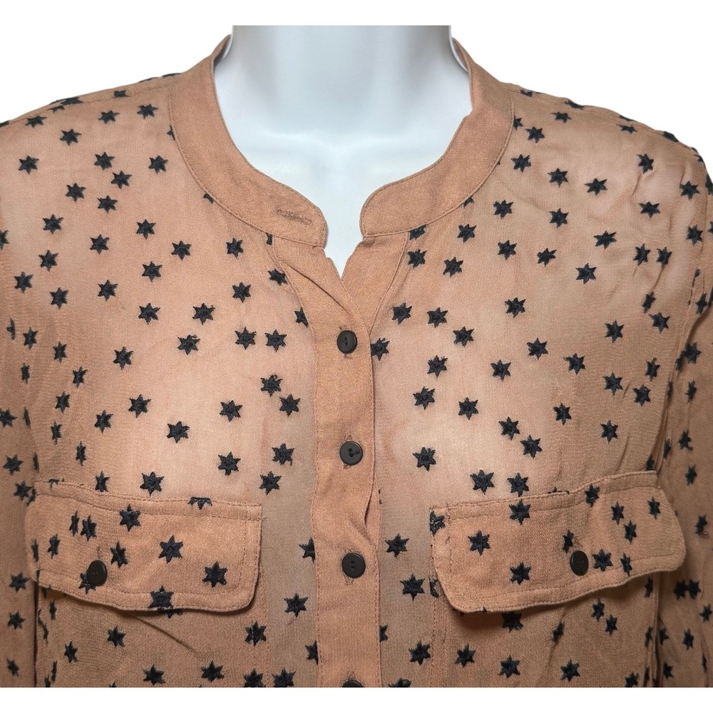 AllSaints Picolina Shirt Tan Black Embroidered Star Print Viscose Blouse Women 4